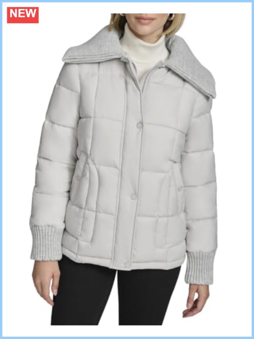 Quilted Cold Weather Puffer Coat High-Low Hem Rib Knit